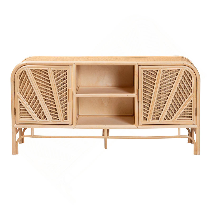 Armoire de rangement bohémienne en rotin naturel à 2 portes