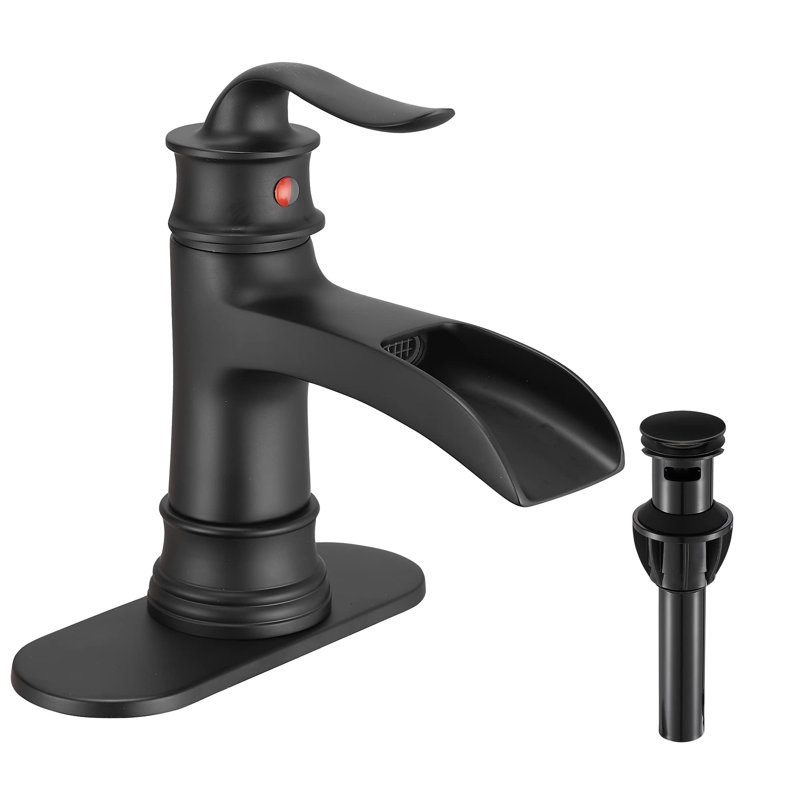 Robinet de salle de bains monotrou avec ensemble de drainage, Noir mat