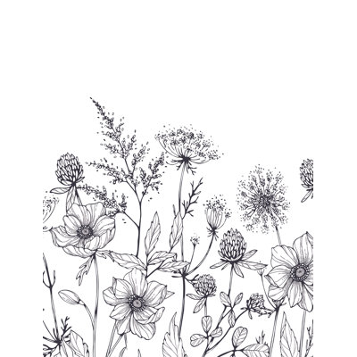 Meadow Bloom Sketch Black Wall Mural
