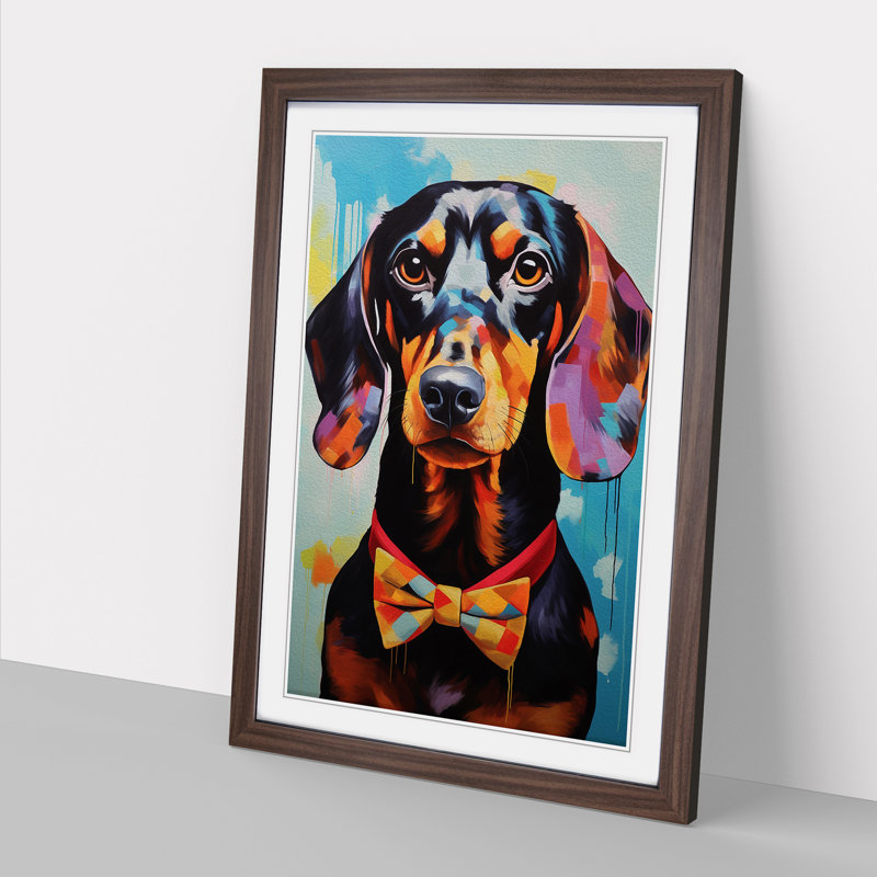 Dachshund Modern Framed Print, 34cm H x 25cm W x 2cm D, Walnut