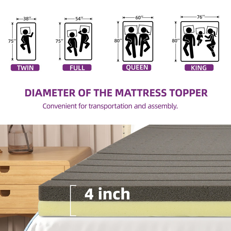 Queen Size 4'' Cooling Gel Memory Foam Mattress Topper