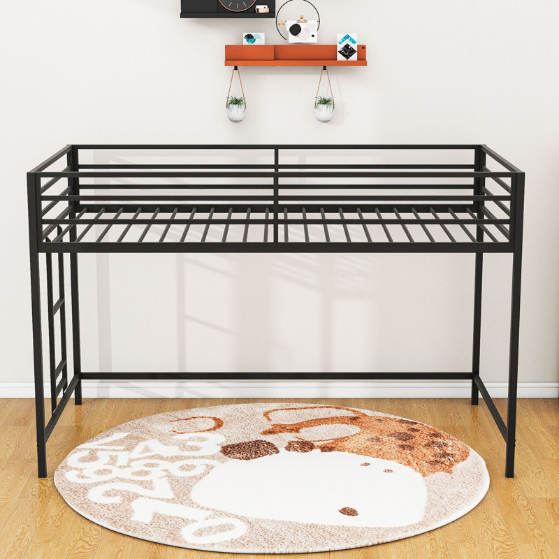 Twin Sturdy Metal Loft Bed With Ladder