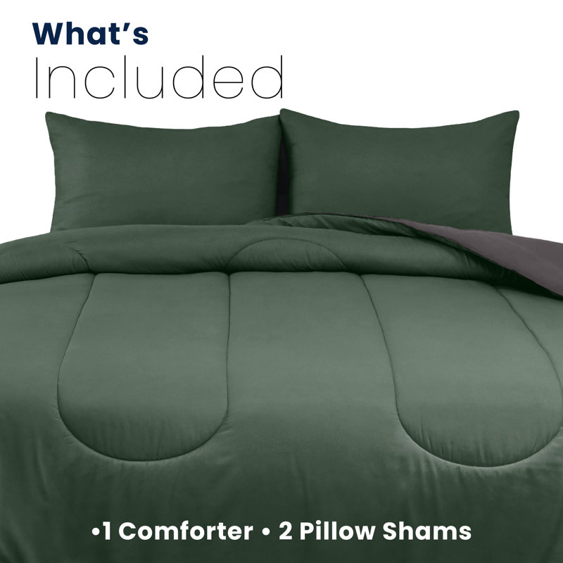 Martex Solid Color Reversible Comforter and Sham Bedding Set Super Soft Brushed Fabric, Solid Color / Olive