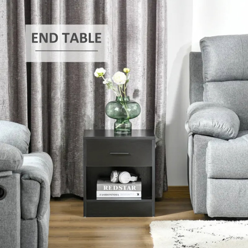Table de bout d'appoint moderne à grain de bois noir