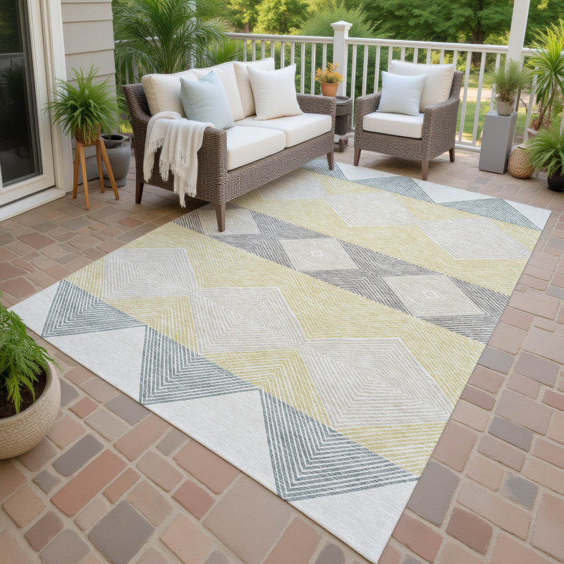 Machine Washable Indoor/Outdoor Chantille ACN2545 Geometric Rug, Ivory, 10' x 14'