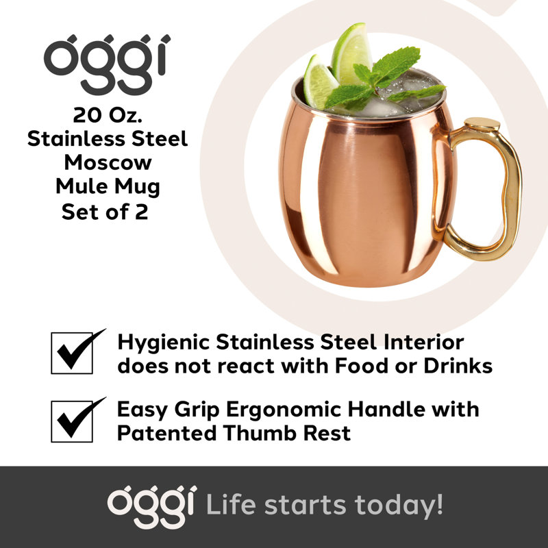 Copper Plated 20oz Moscow Mule Mugs with Brass Handles - Set of 2