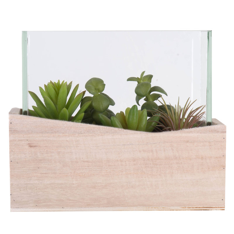7'' Faux Succulent in Manufactured Wood Pot