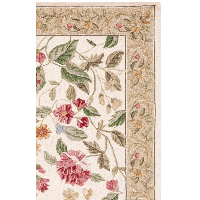 Hollander Floral Handmade Looped Ivory/ Beige Indoor Area Rug, Rectangle 2'6" x 4'
