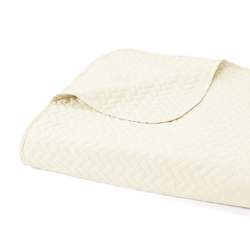 Quilt Coverlet Set All Season Microfiber Contemporary Ultra Soft Bedding in Herringbone Stitch, Ivory