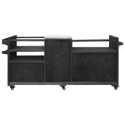 80.5" Outdoor Kitchen Island for Big Green Egg& Blackstone Griddle, Solid Wood Grill Cart Table with Stainless Steel Top, Drawer for Large Big Green Egg and 21"/28" Blackstone Griddle