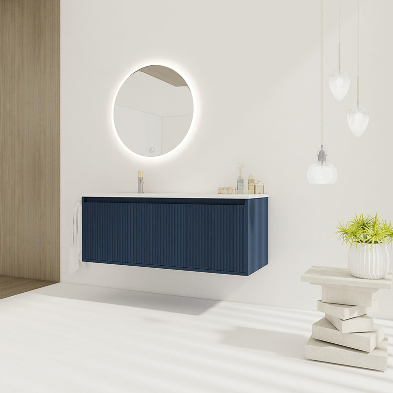 Meuble-lavabo flottant avec lavabo en résine en forme de goutte