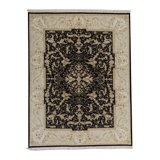Hand-Knotted High-Quality Black and Ivory Area Rug