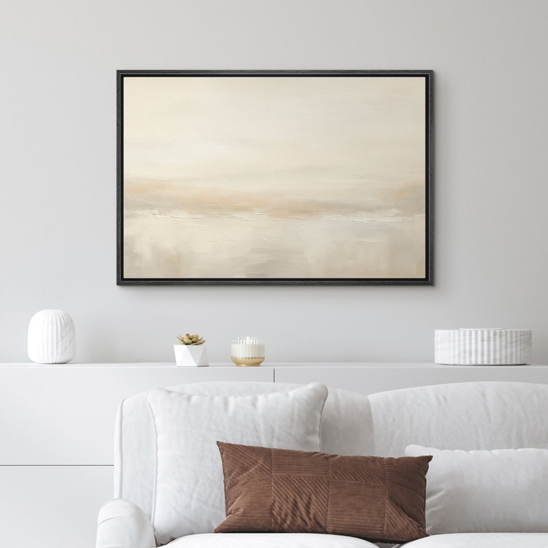 «Minimalist Beige Abstract Contemporary Decor», reproduction d'art sur toile encadrée, Noir, H 24 po x l 36 po
