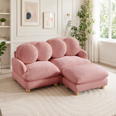 Modular Sectional Sofa with Chenille Upholstery and Movable Ottoman