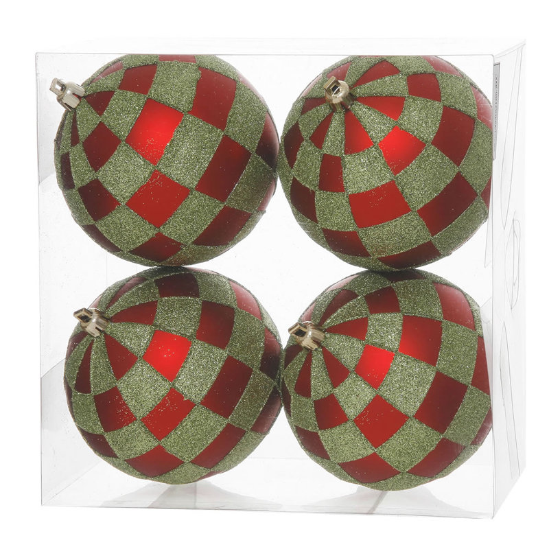 Boule incassable à paillettes 4 po, Rouge / Lime