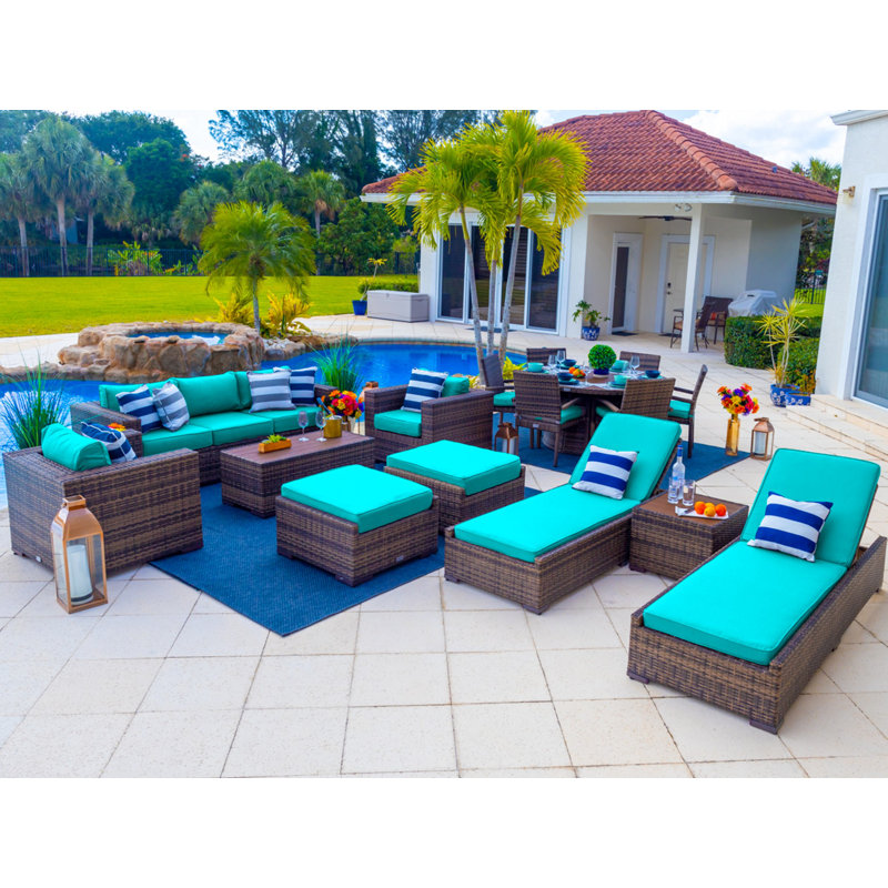 Ensemble de patio 16 pièces en rotin avec coussins Centralmont, Sunbrella toile Aruba, Brun