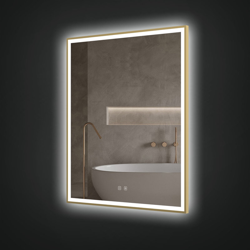Eden 48" x 36" Rectangular LED Wall Mounted Mirror with Aluminum Frame, Defogger, Adjustable Temperature & Brightness - Brushed Bronze