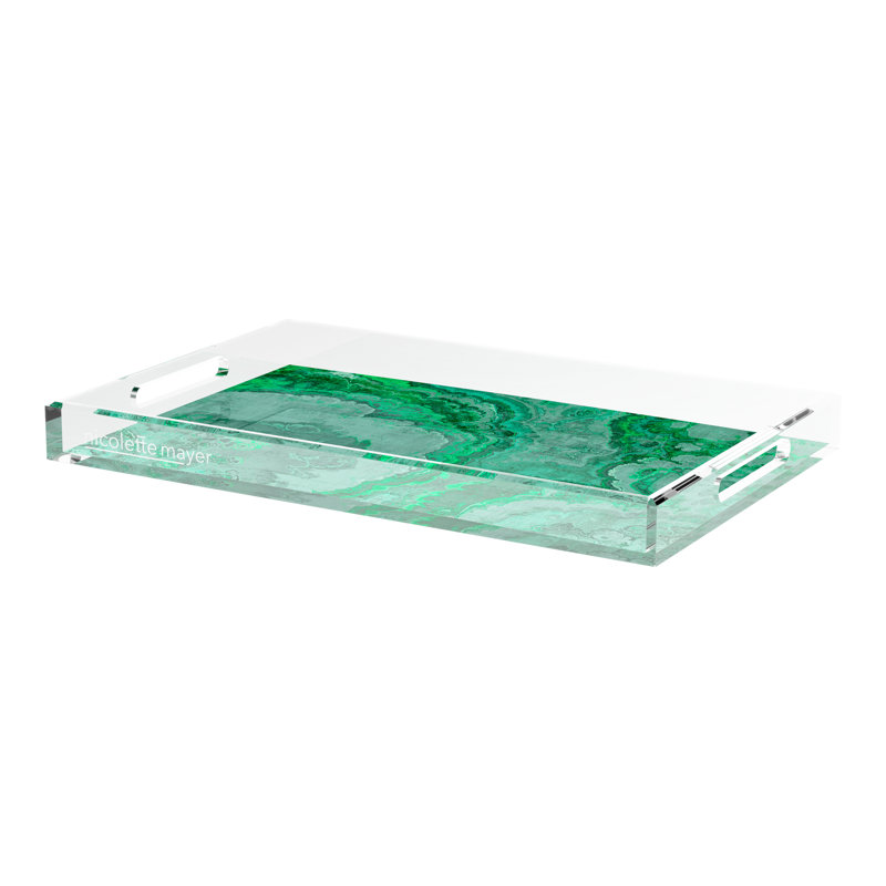 Agate Malachite Acrylic Rectangle Decorative Tray, 22.5"W x 14.5"D x 2"H, Malachite