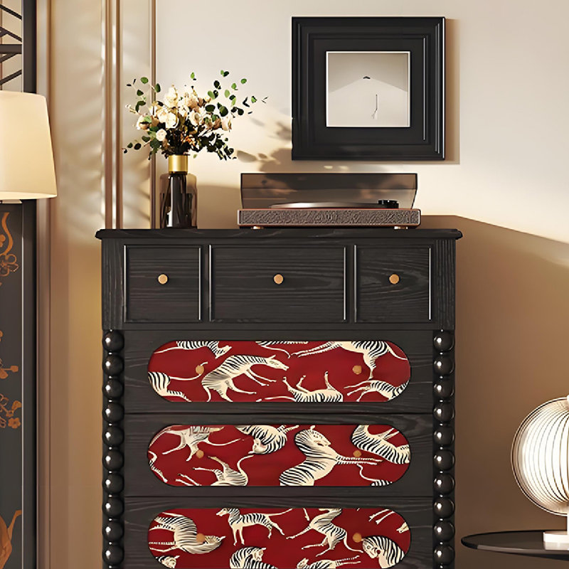 Commode en bois massif avec motif zébré, Noir, noir, noir, noir
