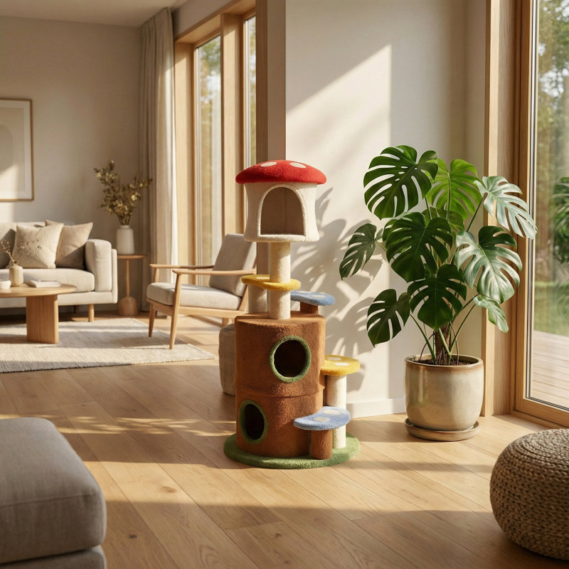 Arbre à chat champignon avec grande échelle plateforme