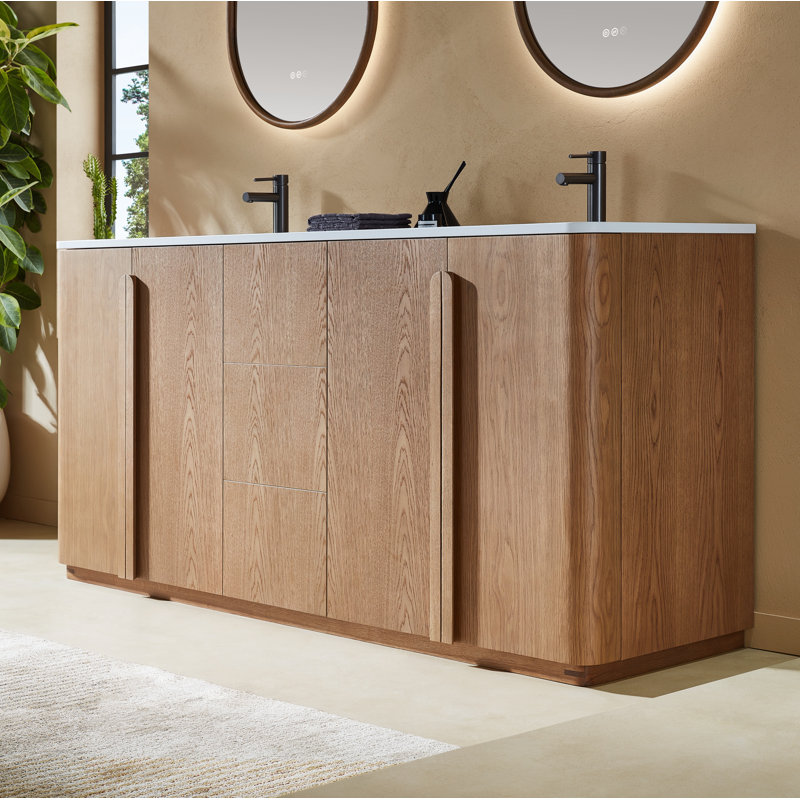 Parma 72" W Double Vanity, Natural Teak