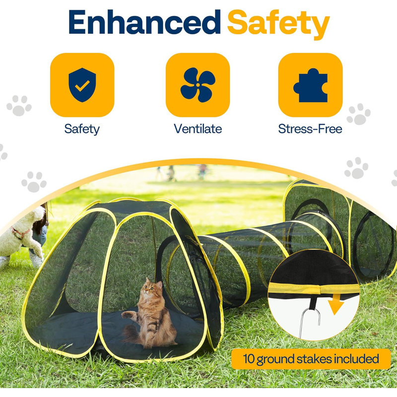 Outdoor Cat Enclosures 3-in-1 Portable Catio with Cat Tent, Tunnel, Playhouse
