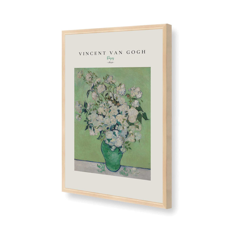 Van Gogh's Roses 1890 v2, Reproduction encadrée sans passe-partout, H 11 po x l 9 po, Érable brut