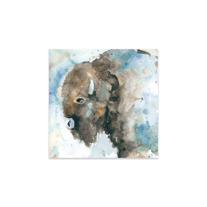 «Buffalo on Blue» par Carol Robinson - peinture sans cadre, H 24 po x l 24 po x P 0,25 po