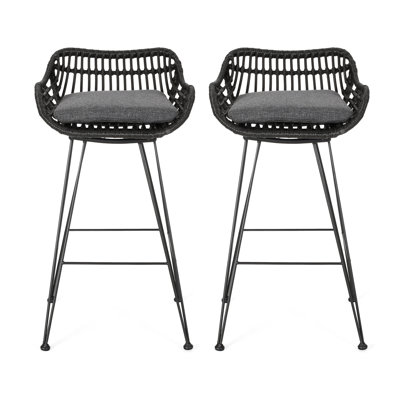 Modern Outdoor Bar Stools, And Water- Cushion Stylish With Dark Gray Cushions, 2 -
