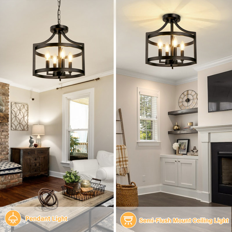 Aonesty 4-Light Lantern Chandelier, Matte Black