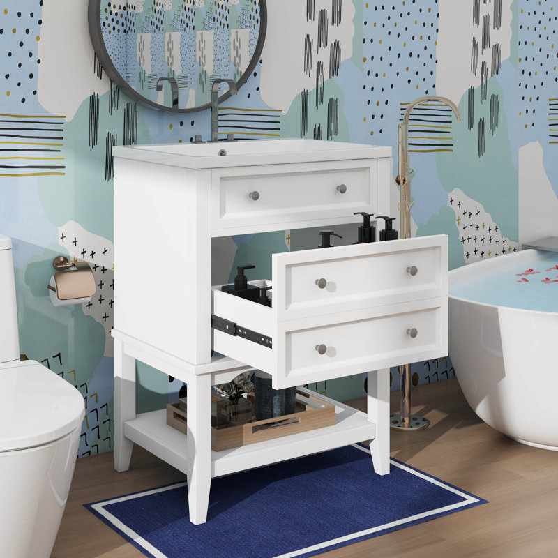 Meuble-lavabo moderne avec lavabo et armoire ouverte 24 po avec tiroir et tablette tendance