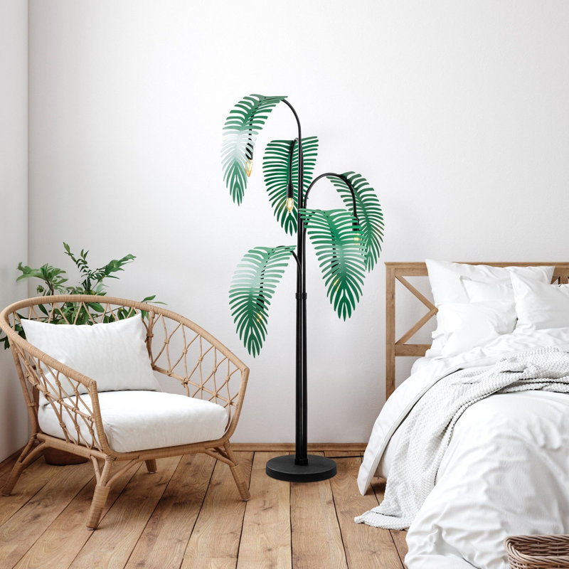 Lampe sur pied moderne avec corps en métal, noir et vert, 28,0 x 28,0 x 61,8 pouces | Plaque de base de 11,8 po de diamètre | 250 cm de longueur de câble, interrupteur marche / arrêt | 5 x douille E14 de 40 W maximum (ampoule non incluse) | Éclairage élégant et fonctionnel pour la décoration intérieure