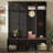 Farmhouse Hall Tree with 4 Hidden Hanging Hooks, Versatile Walnut Seating Bench with 8 Doors, Entryway Shoe Cabinet with Open Compartment-129768474