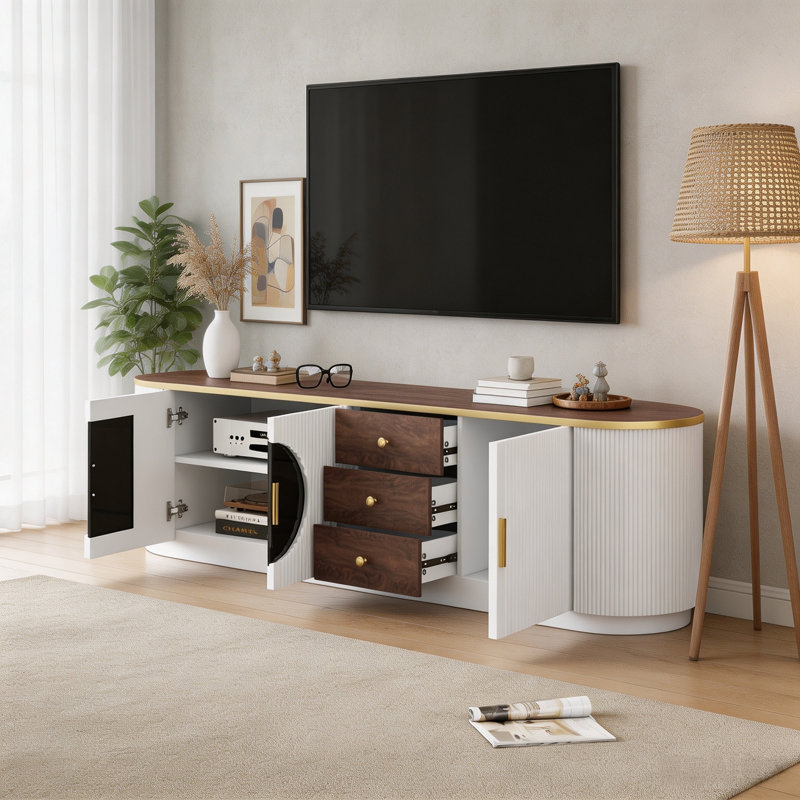 Meuble télé minimaliste VIBE HAUS 70,8 po pour téléviseurs jusqu'à 80 po, 3 tiroirs et 2 placards, pour salon