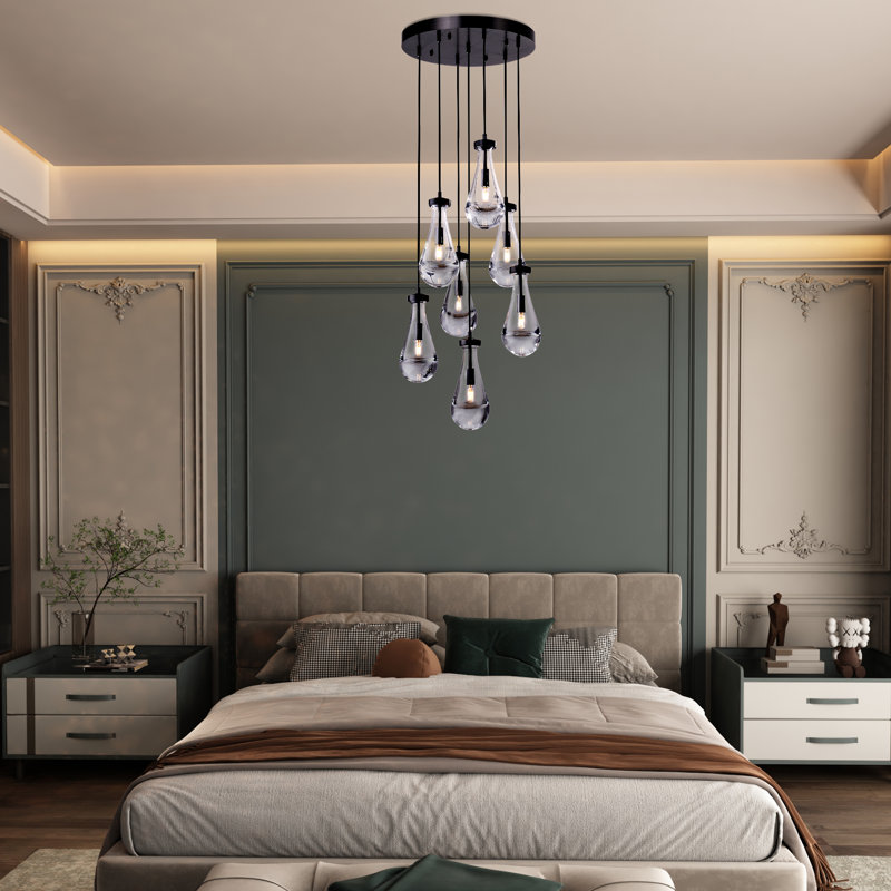 Luminaire suspendu à 7 lumières à intensité variable, Noir mat