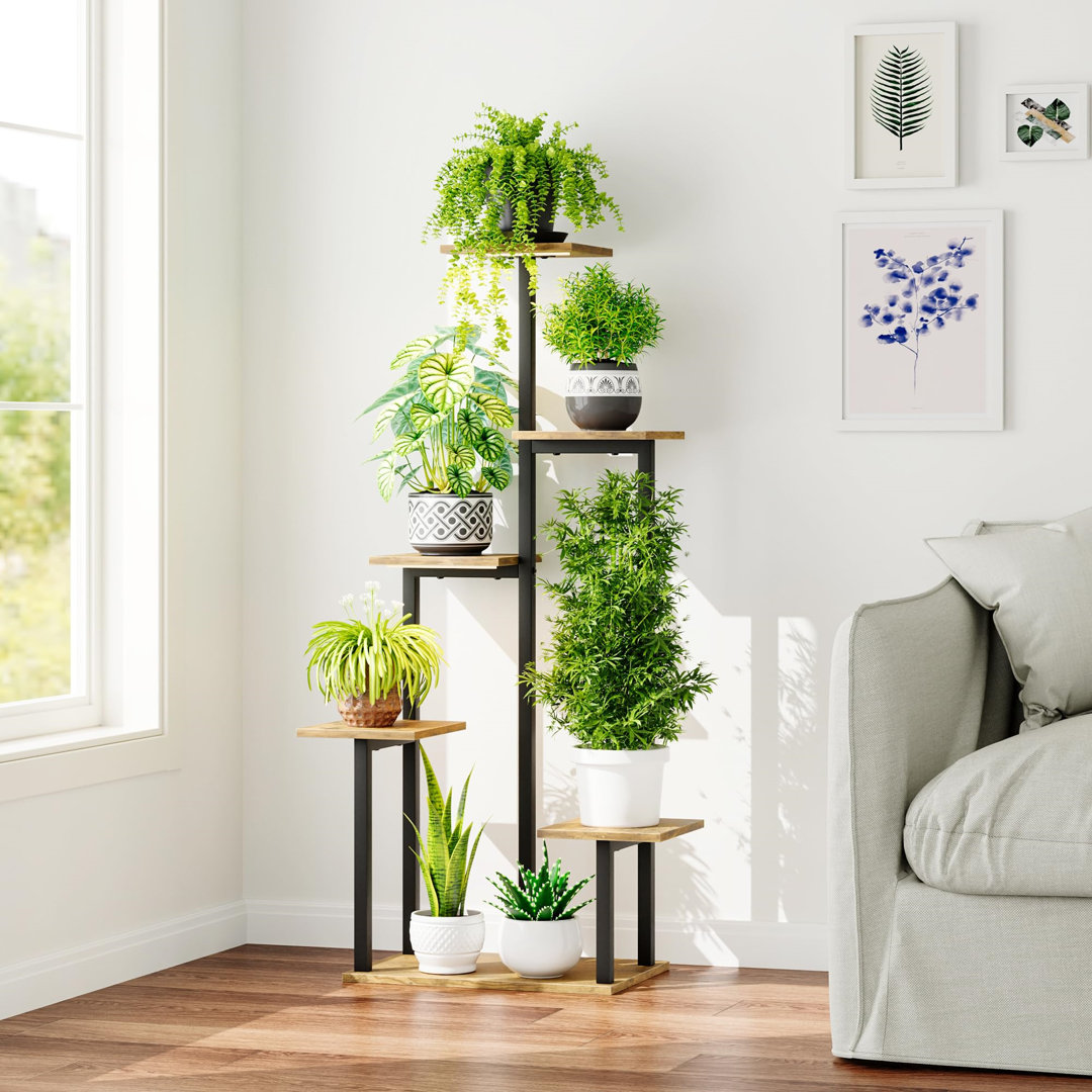 Plant Stand Indoor With Grow Lights - 6 Tiered Tall Metal Shelf For Indoor Plants Multiple, Lighted Corner Rack Flower Display Holder