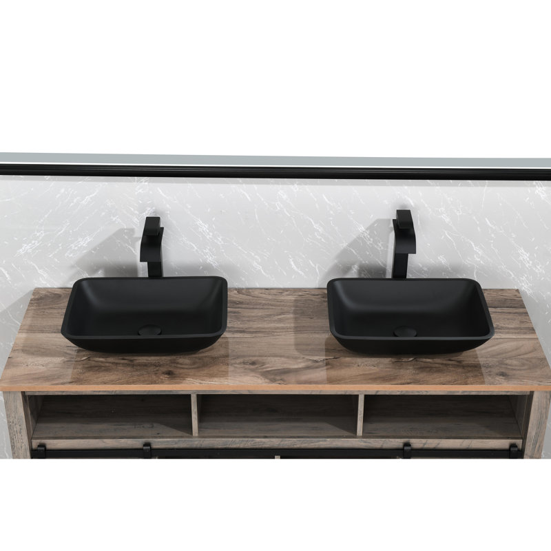 All-Inclusive Matte Black Bathroom Sink With Faucet And Pop-Up - 13.0"X18.13"X4 Elegant Rectangular Vessel Drain 13.0" L X 18.13" W 4" H