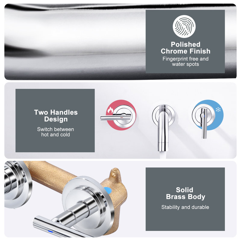 Chrome Double Handle Wall Mounted Tub Faucet