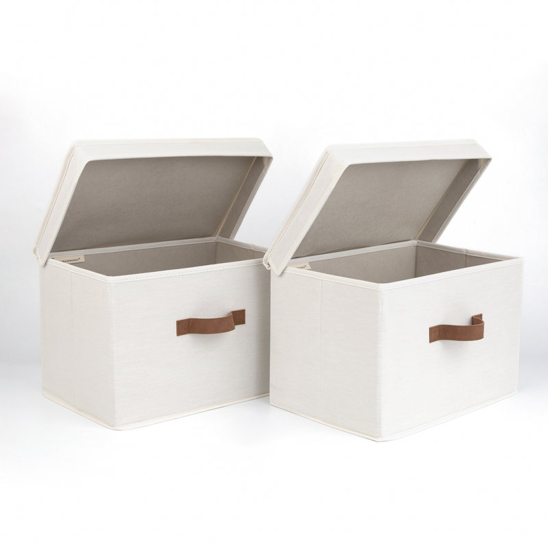 Bac de rangement pliable en tissu avec couvercle et poignée, Blanc