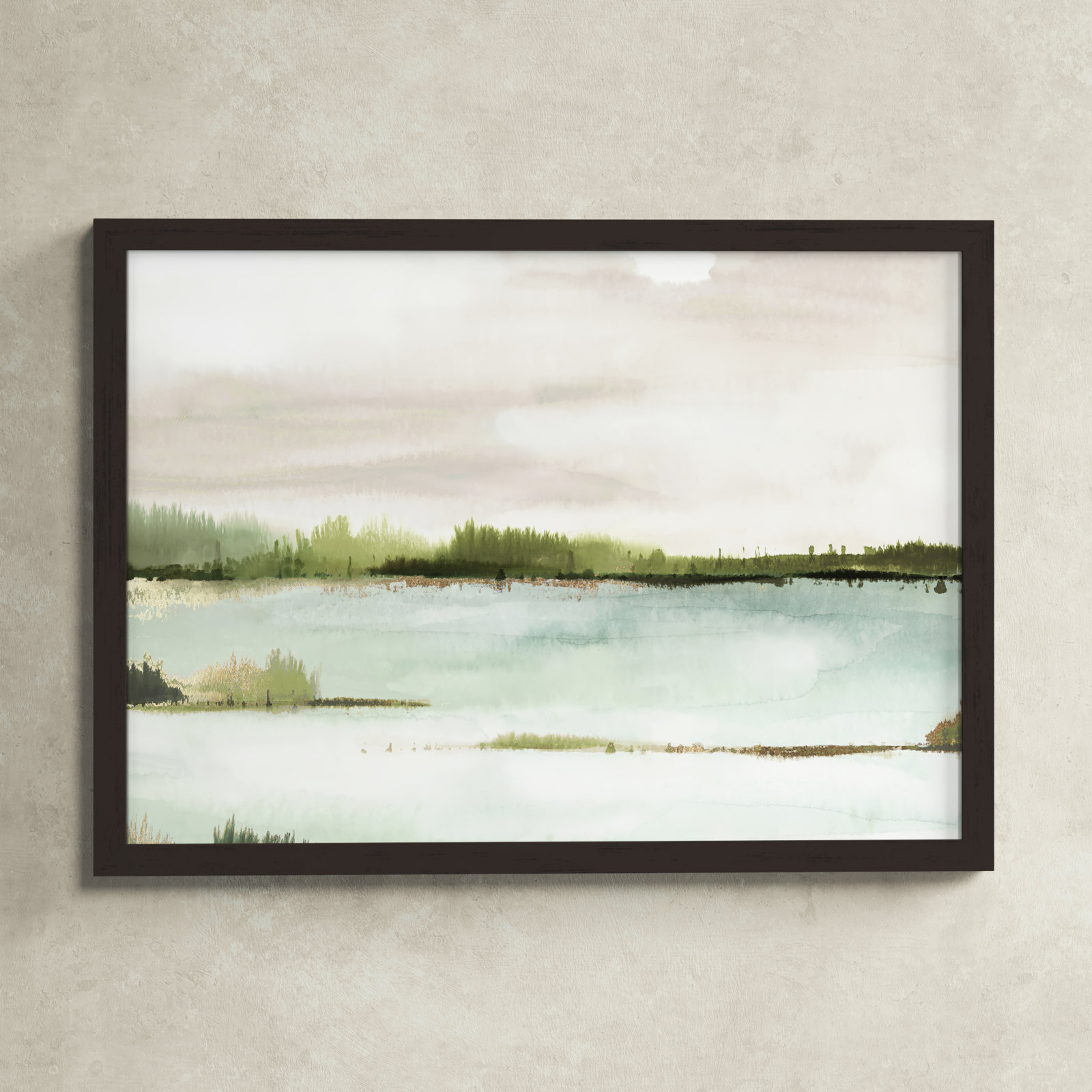 Silent Lake, 26.5" H x 36.5" W x 1.12" D, Walnut Framed