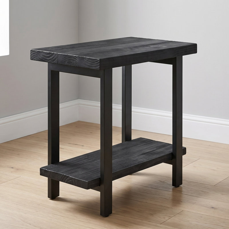 Pomona 2-Tier End Table with Metal Legs (Black), Black