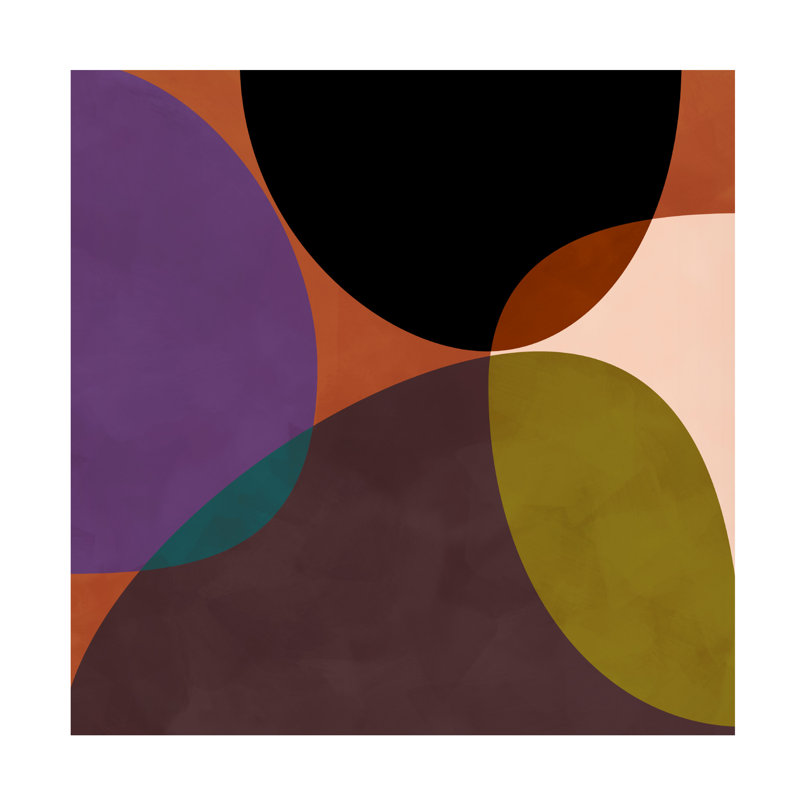 Rouleau de bolognaise, milieu, cercles, terre cuite, noir sur toile, H 14 po x l 14 po