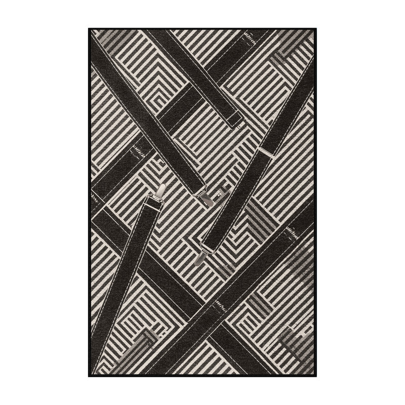 Tapis à rayures douces et moelleuses en noir Elwell, 8 x 12