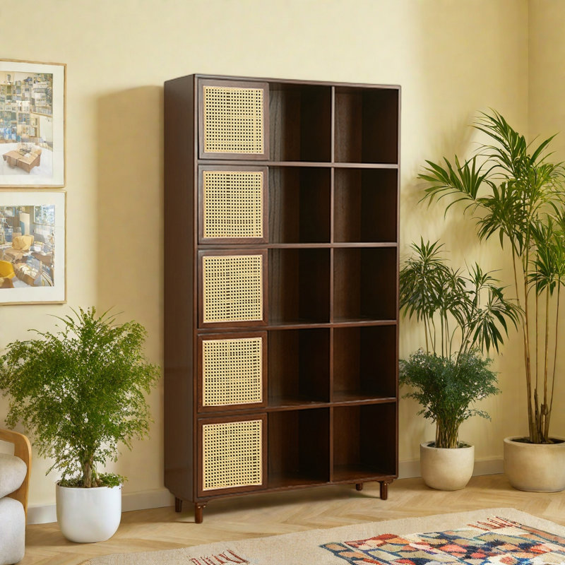 Practical and elegant bookcase, (5 Shelves) 73.1"H x 39.4"W x 12.5"D, Dark Brown