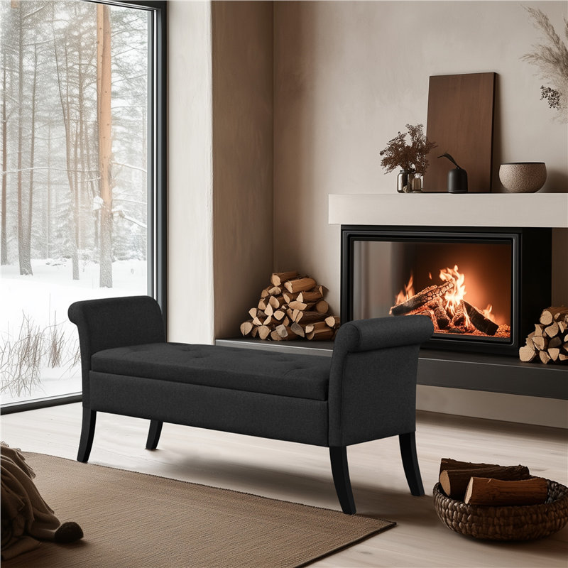 Sholom 52" W Upholstered Storage Bench , Black