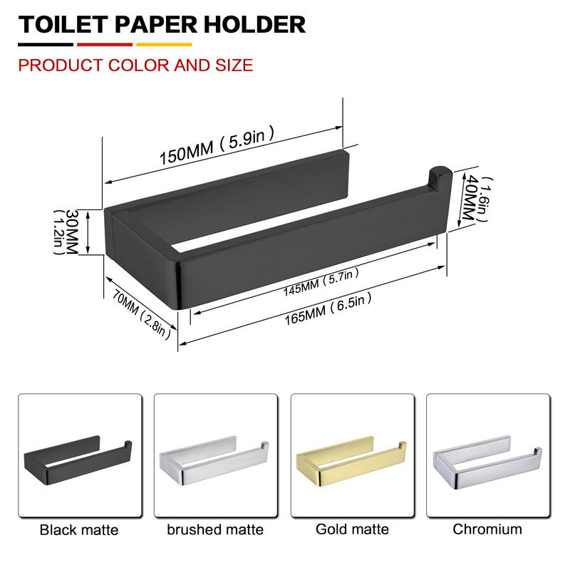 Porte-papier hygiénique mural SUS304, Noir mat