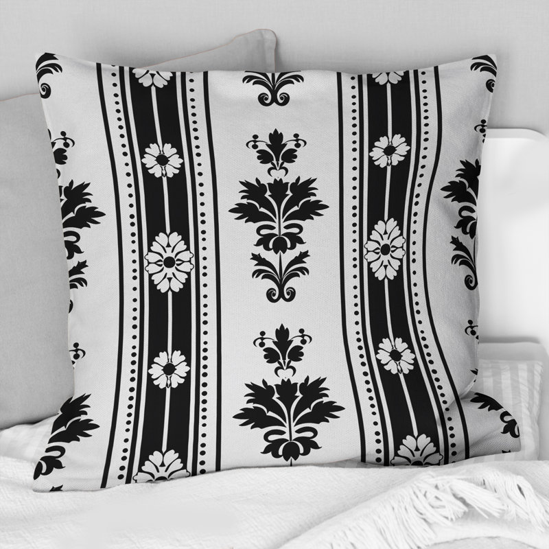 Coussin décoratif noir et blanc à imprimé mosaïque X, H 16 po x l 16 po