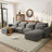 6 Piece U-Shaped Sectional Sofa Set With Movable Stotrage Ottoman, Oversized 132" Modular Linen Upholstered Cloud Couch-988467734