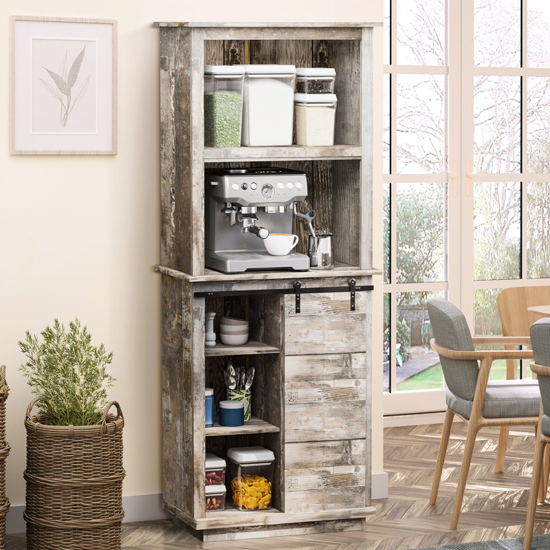 Porte coulissante avec garde-manger et buffet - Armoire de cuisine rustique en bois rétro
