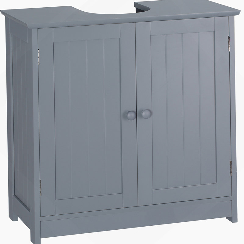 Armoire de salle de bain sous le lavabo avec 2 portes et tablette, meuble-lavabo à piédestal, gris, Gris
